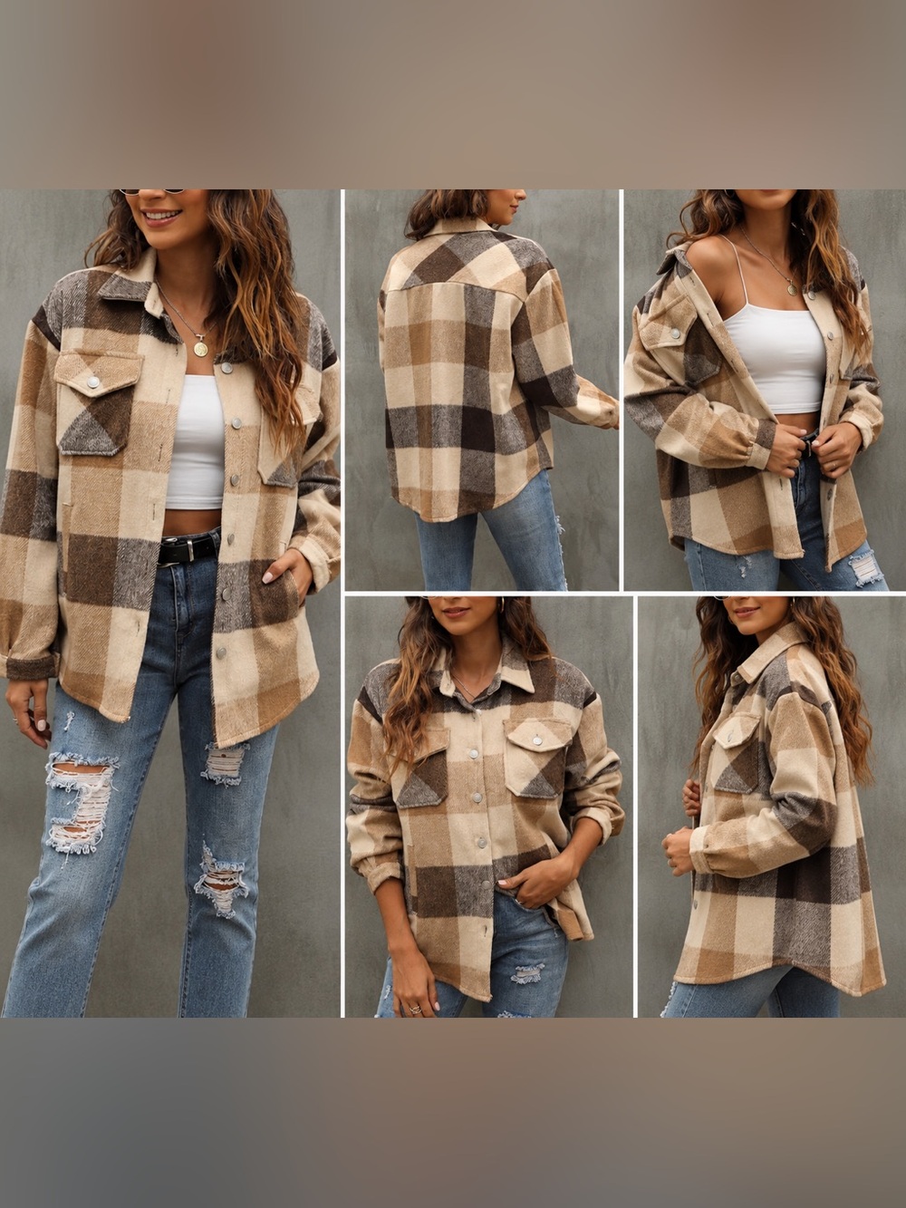 NEW Brown Plaid Wool Blend Shacket Jacket Size S